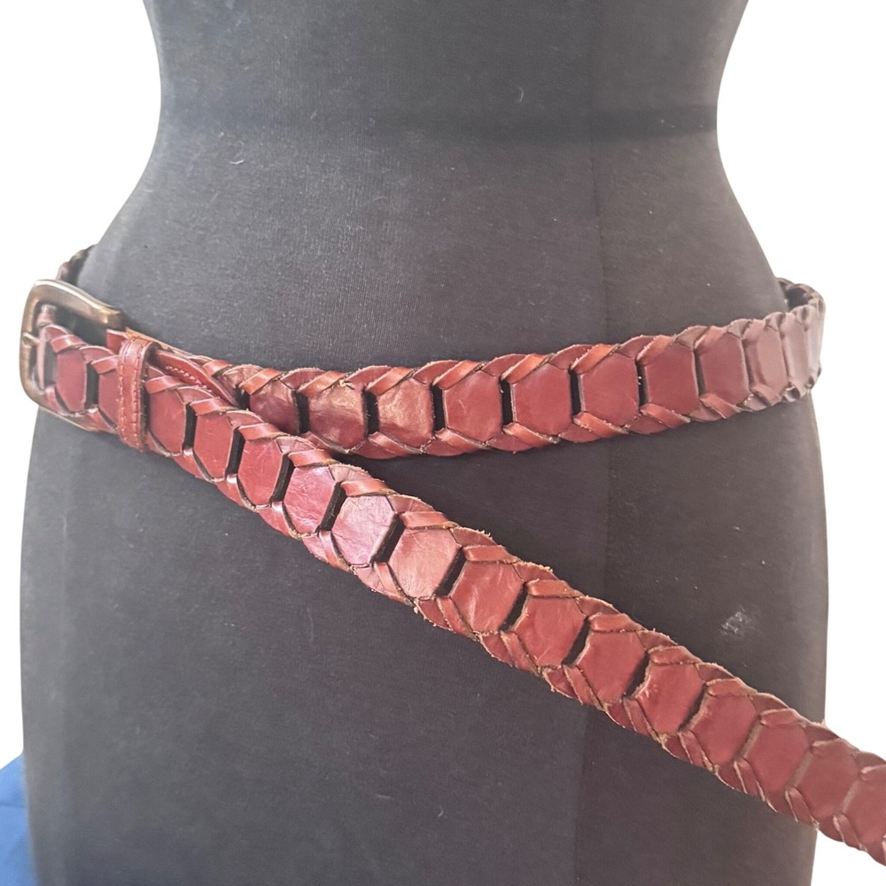 Vintage‎ Leather Argentina Woven Belt Women's L 40-42 Reddish brown preloved EUC
